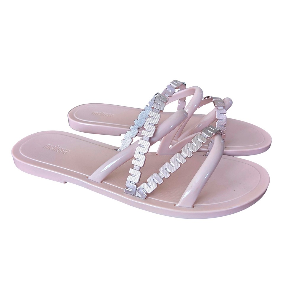 Melissa Women Pink Jelly Slide Sandals Metallic Flat Size 9, Barbiecore Poolside